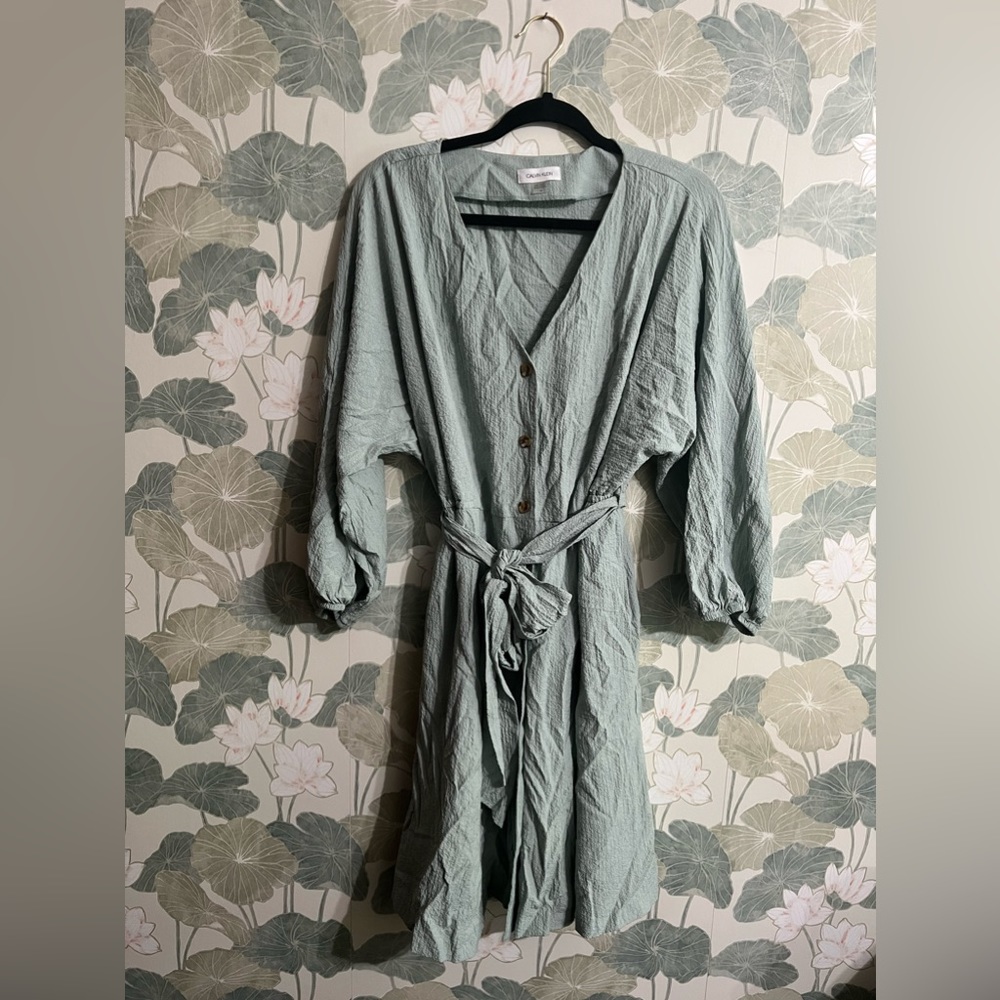 Calvin Klein Robins egg blue textured fit and flare dress